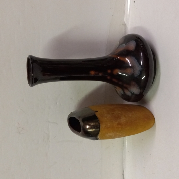 2 Vintage Dripping Glaze Vases Porcelain Ceramic Pottery Brown Tan Collectibles - Picture 1 of 10